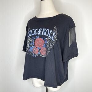 Idyllwind Rock & Roll Metal Tassel Short Sleeve Crop Shirt Womens XL Black